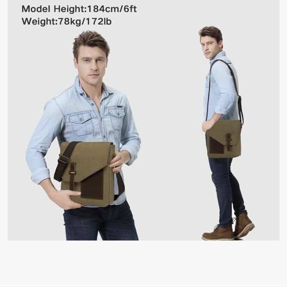 Messenger Bag,VASCHY Vintage Shoulder Bag Small Canvas Leather Lightweight Cross - Picture 4 of 10